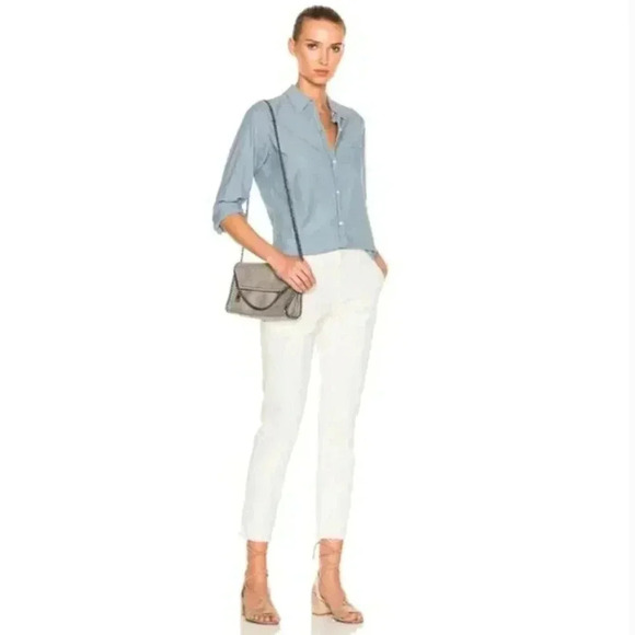 Nili Lotan Jenna Pant Eggshell White Cotton Crop Raw Hem Trouser Pants Size 10 - Picture 2 of 11